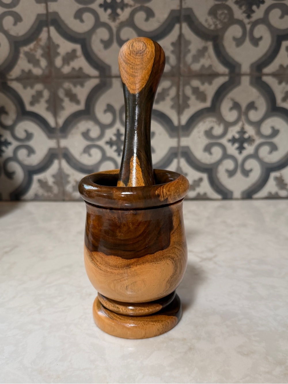 Beautifully Handcrafted Wooden Mortar and Pestle - Cottage Shades of Wood tones